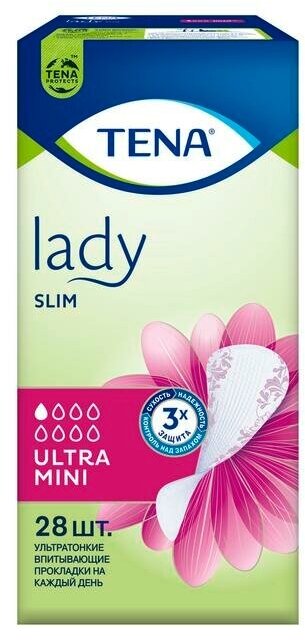 Tena Lady Slim Ultra Mini / Тена Леди Слим Ультра Мини - урологические прокладки для женщин, 28 шт.