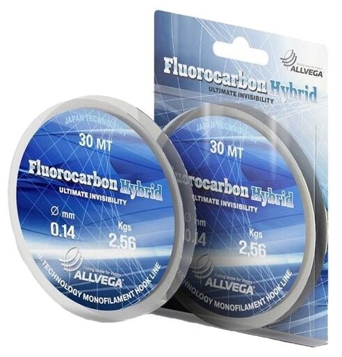 Леска монофильная ALLVEGA "Fluorocarbon Hybrid" 30м 0,14мм (2,56кг) флюорокарбон 65%