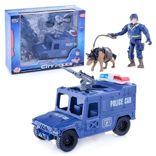 фото Набор машин oubaoloon "полиция", с фигуркой солдата с собакой и оружием, в коробке (8836a)