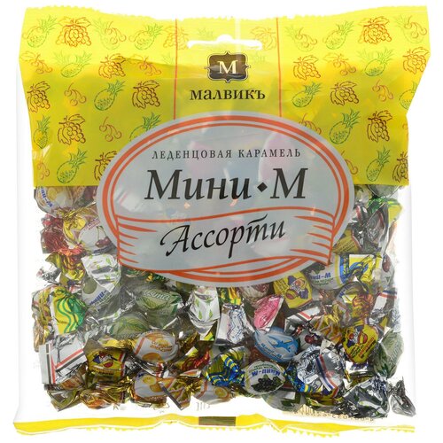 Леденцовая карамель МАЛВИКЪ Мини-М ассорти, 180 г, пакет