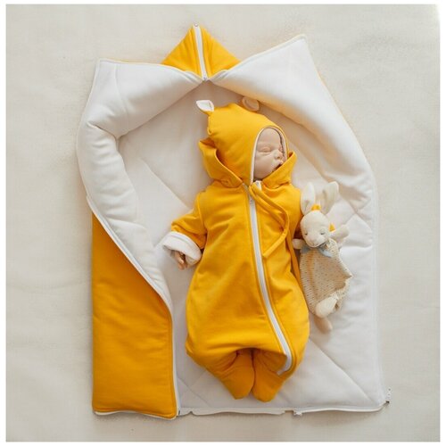 Демисезонный трикотажный детский комплект для новорожденного 62 размер (от 0-3мес), 3 предмета, желтый