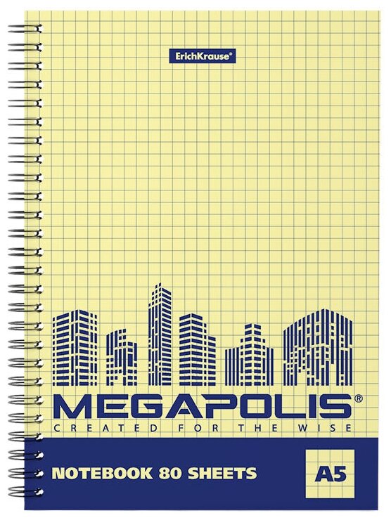 Тетрадь А5, 80 листов в клетку на спирали ErichKrause "Megapolis Yellow Concept", обложка мелованный картон, жёлтый внутренний блок цена за 1 шт
