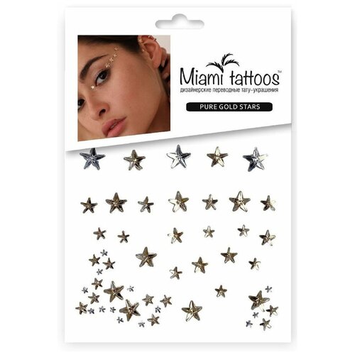 Miami tattoos Кристаллы для лица, волос и тела Pure gold stars золотистый