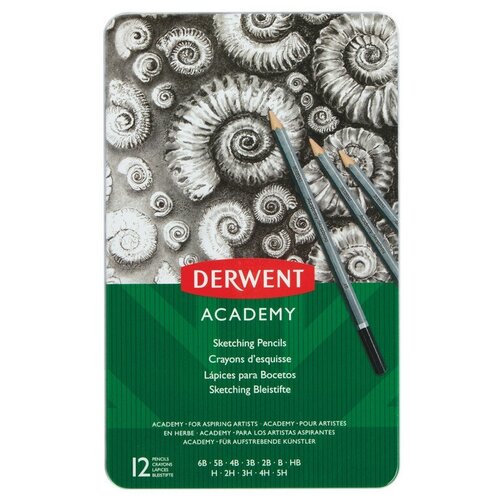 фото Набор карандашей черногр. derwent academy sketching tin 12шт 5h-6b мет кор
