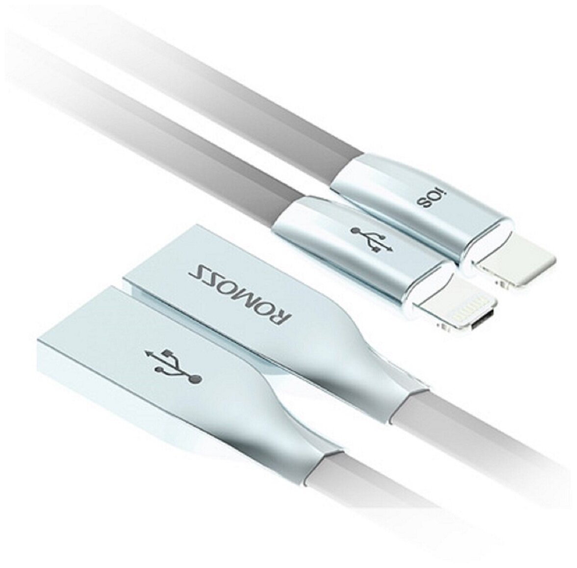Кабель Romoss Roling Hybrid (USB 3.0 - micro USB/Apple Lightning), серебристый