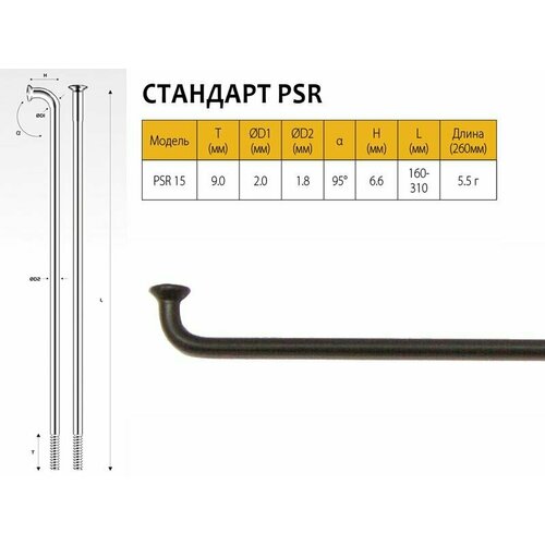 Велосипедные спицы Pillar psr 15, 255 мм, чёрные