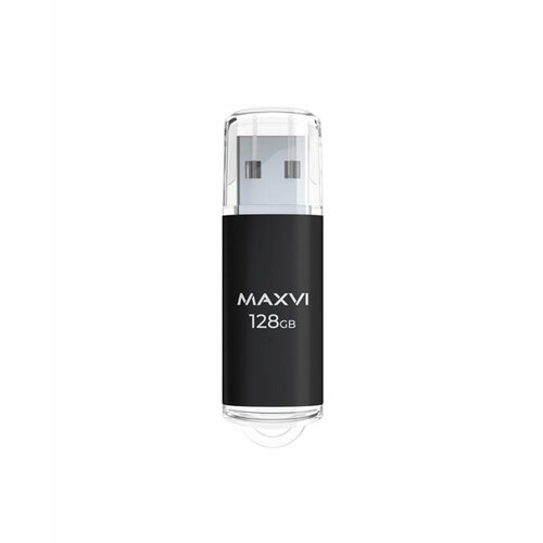 USB флеш-накопитель Maxvi MP 128GB black, монолит с колпачком, металл + ABS пластик, USB 2.0