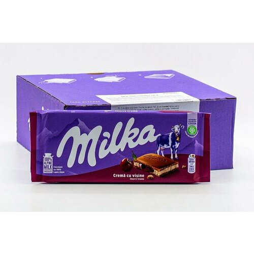 Молочный шоколад Milka Вишня 100 грамм Упаковка 22 шт