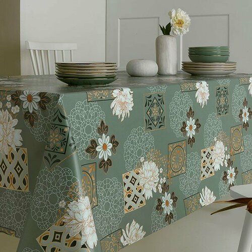 Клеенка на отрез ПВХ ширина 140 см Camelia Белый пион нетканая основа 5143 738₽