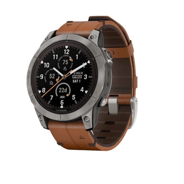 Смарт-часы Garmin Fenix 7 Pro Sapphire Solar титановый серый с коричневым кожаным ремешком, 010-02777-30