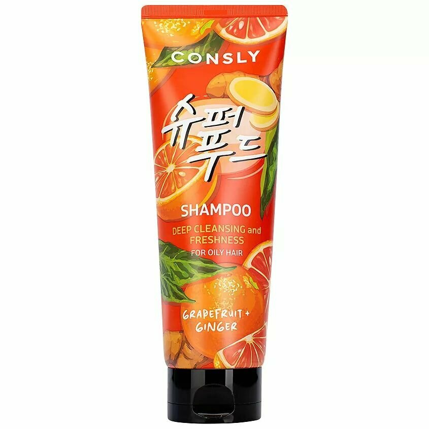 Шампунь глубокоочищающий с экстрактами грейпфрута и имбиря, Grapefruit Ginger Shampoo For Deep Cleansing Freshness, Consly, 250 мл
