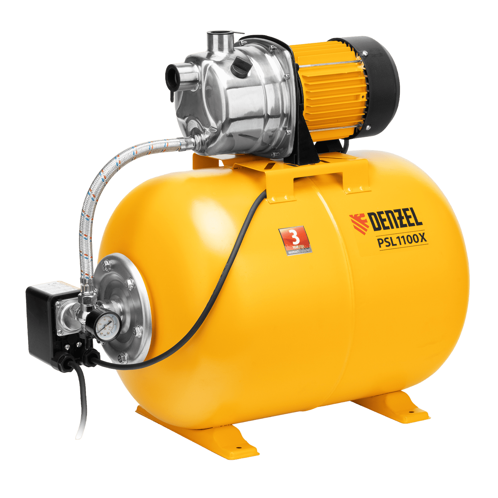 Насосная станция DENZEL PSL1100X, 1100 Вт, 3600 л/ч, ресивер 50 л, подъем 45 м, нержавейка