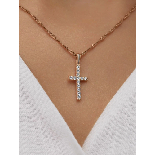 Крестик Zlato, красное золото, 585 проба, размер 2.5 см., золотистый