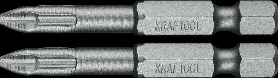 KRAFTOOL Биты "X-DRIVE" торсионные кованые, обточенные, KRAFTOOL 26121-2-50-2, Cr-Mo сталь, тип хвостовика E 1/4", PH2, 50мм, 2шт, ( 26121-2-50-2 )