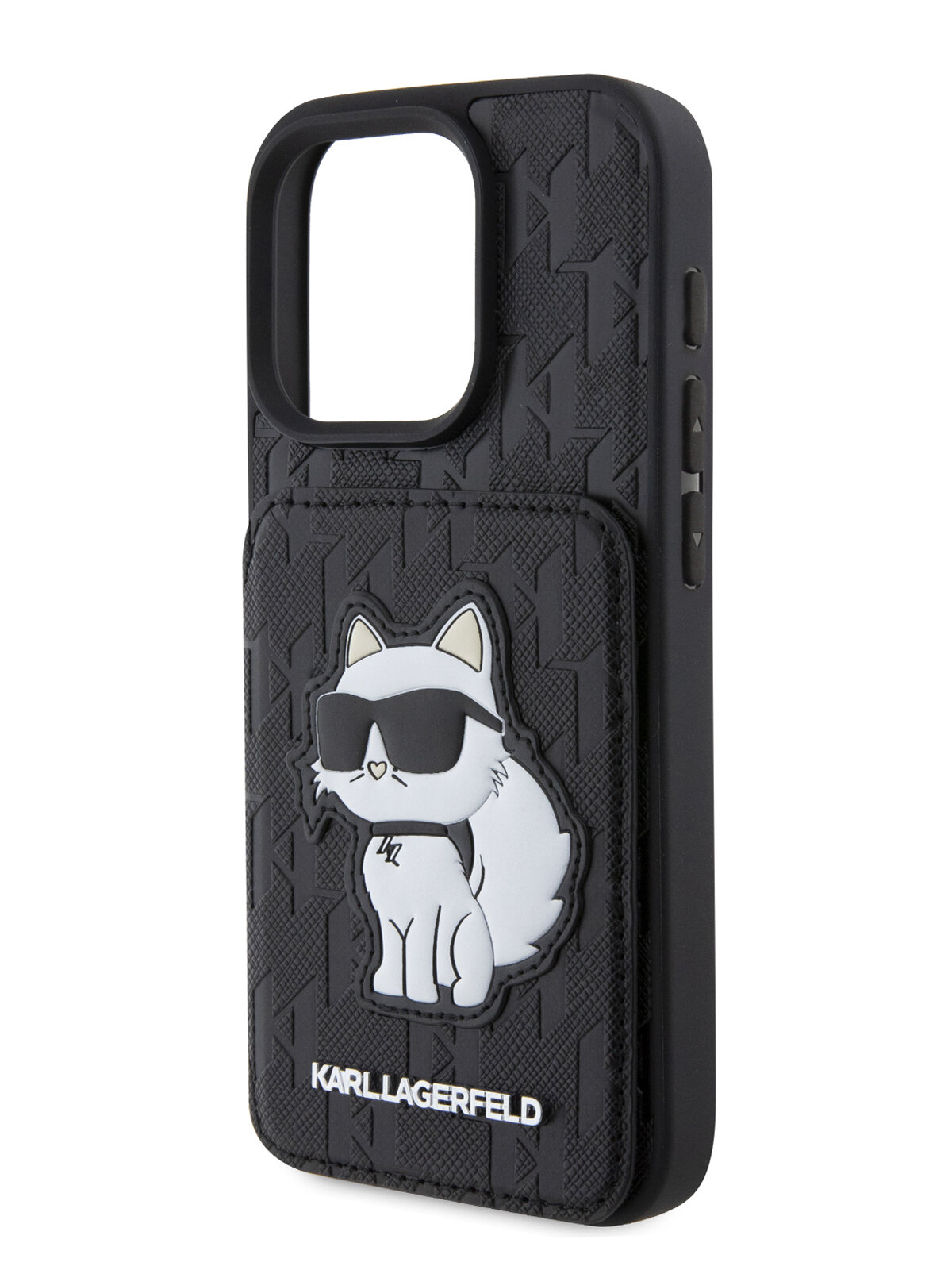 Lagerfeld для iPhone 16 Pro Max чехол Cardslot Stand PU Saffiano Monogram NFT Choupette Hard Black