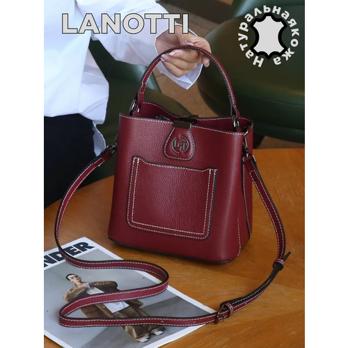 фото Сумка тоут lanotti, фактура зернистая, бордовый
