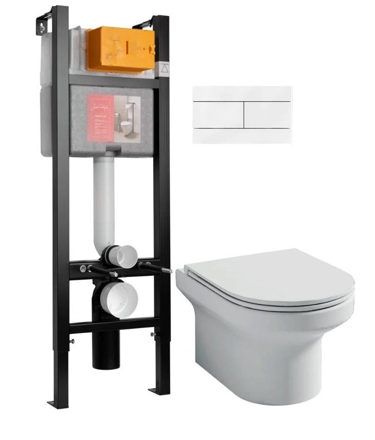 Унитаз подвесной Jacob Delafon ELITE E21755RU-00 безободковый с крышкой микролифт с инсталляцией и белой кнопкой