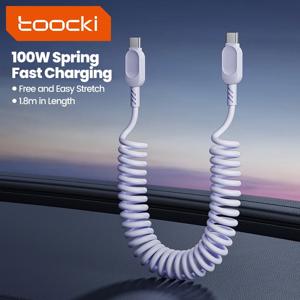 Toocki Пружинный кабель USB-C 100W фиолетовый