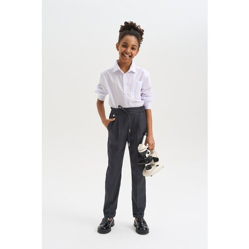 фото Школьные брюки шалуны, классический стиль, пояс на резинке, размер 38, 152, серый