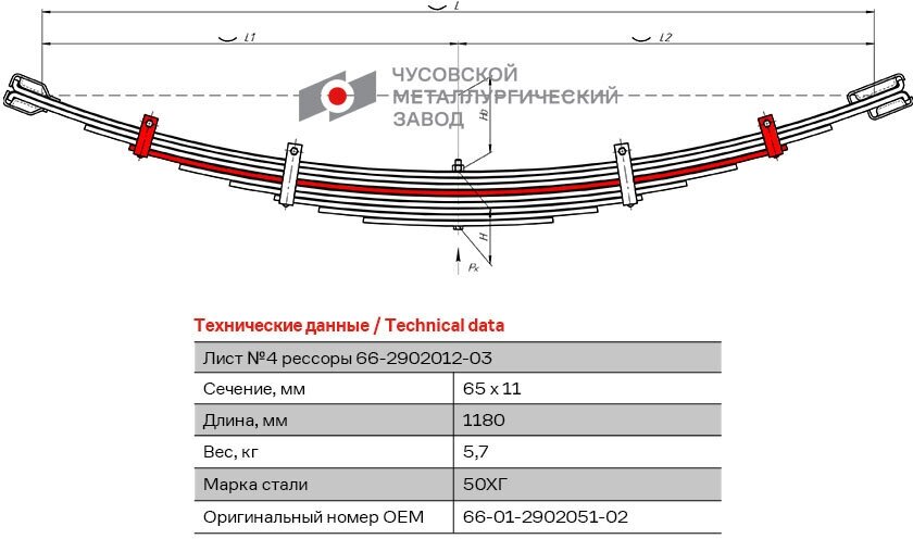 Лист №4 Рессора передняя для ГАЗ 66, ПАЗ 3205 9 листов