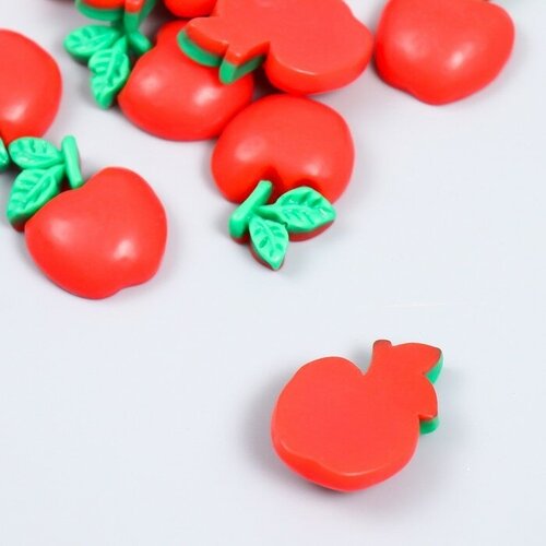 Декор для творчества пластик Красное яблоко с листиками набор 10 шт 3х1,7 см