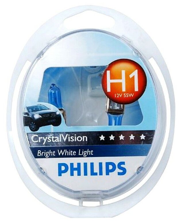 Лампа автомобильная галогенная Philips Crystal Vision P-12258CV2 H1 55W P14,5s 4300K 2 шт.