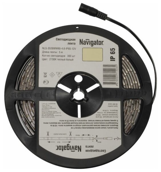 Светодиодная лента Navigator "NLS-R5" 12V IP20 SMD3528 9.6 Вт/м, 120 диодов на 1 метр, ширина 8 мм, цвет теплый белый - фотография № 1