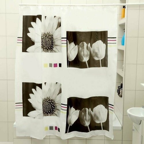 Штора для ванной комнаты Белые цветы, 180*180 см, EVA
