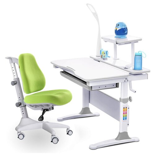 фото Комплект mealux стол + стул + лампа evo-30 match (y-528) 90x65 см белый/серый/зеленый