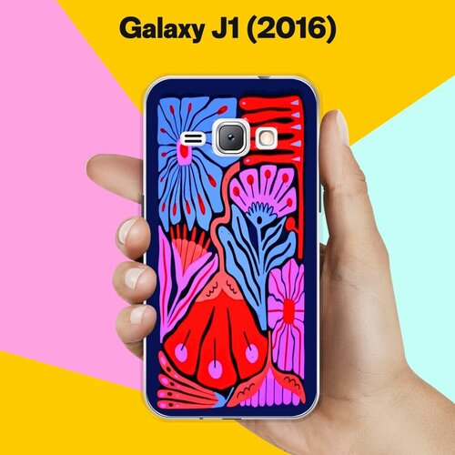 Силиконовый чехол на Samsung Galaxy J1 (2016) Цветы на синем / для Самсунг Галакси Джей 1 (2016) силиконовый чехол на samsung galaxy j1 2016 самсунг джей 1 2016 с эффектом блеска винтажные цвета