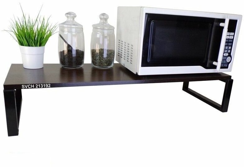 Подставка AmberWind на стол для микроволновой печи, высота 17см, чёрный, полка 90х30см, венге - фотография № 5