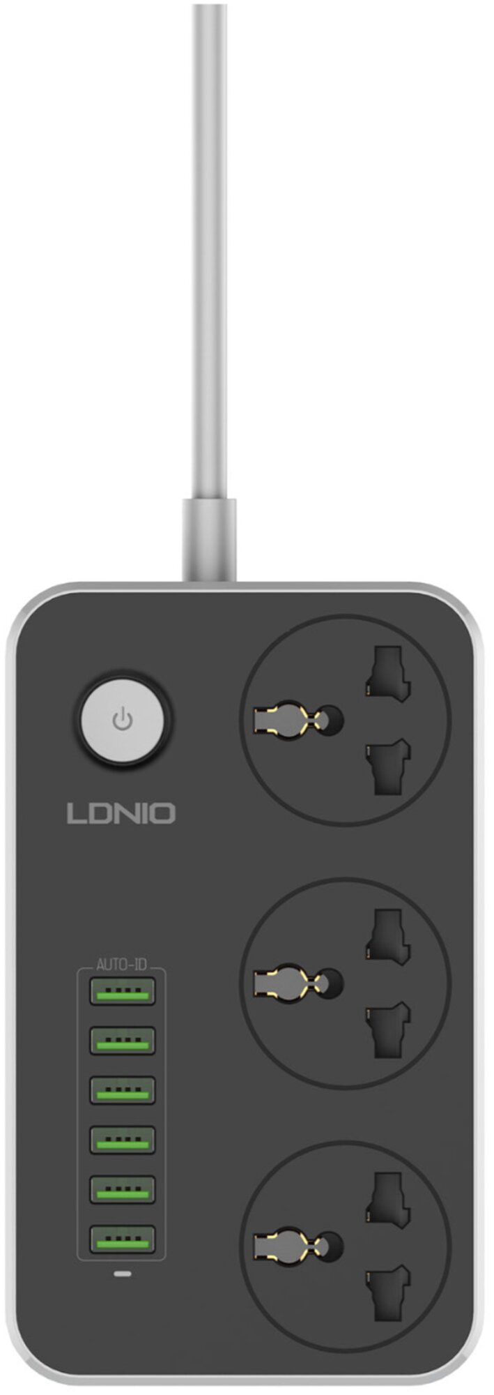 Сетевой фильтр LDNIO SC3604 - 3 универсальные розетки + USB зарядка 6 портов 3.4A, черно-серый - 2 метра