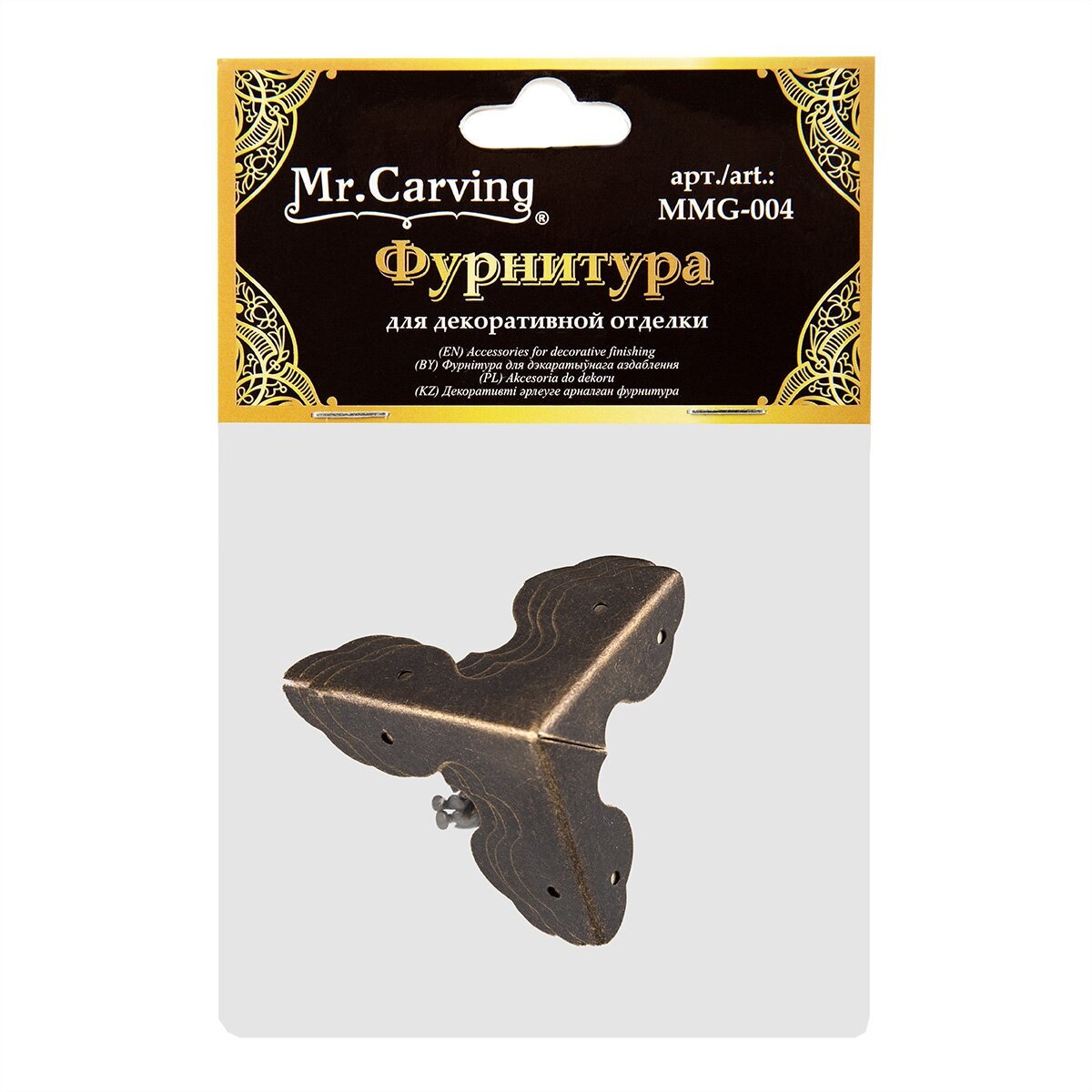 Фурнитура для шкатулок "Mr. Carving" MMG-004 "уголок" 3.3 x 3.3 см 4 шт. №02 бронза