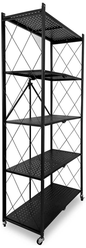 Складной металлический стеллаж / этажерка на колесиках 73х40х160 см, 5 яруса, черный
