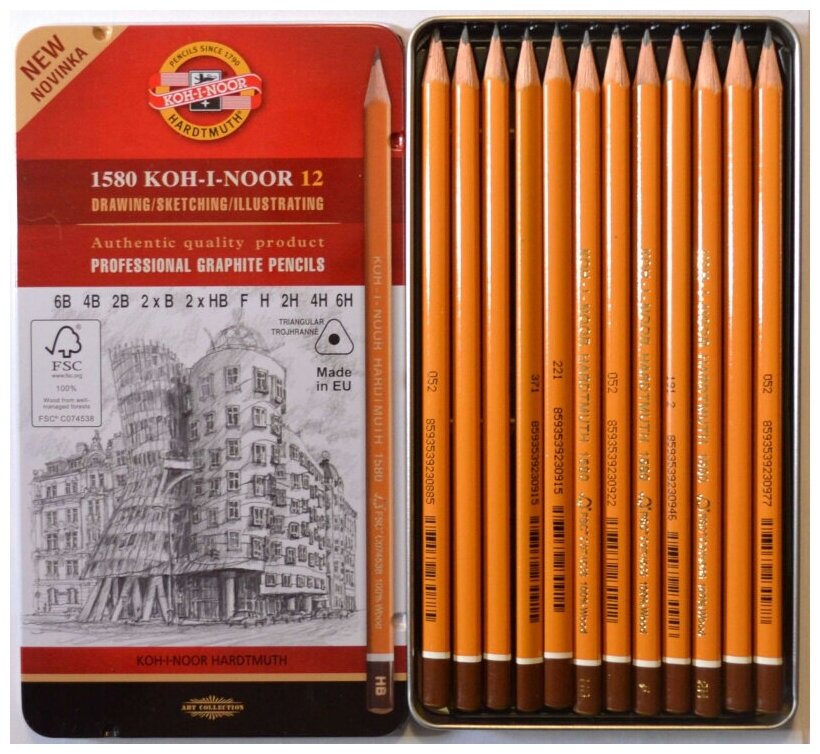 Набор чернографитных карандашей, 12 шт., 6B-6H (1582) KOH-I-NOOR - фото №2