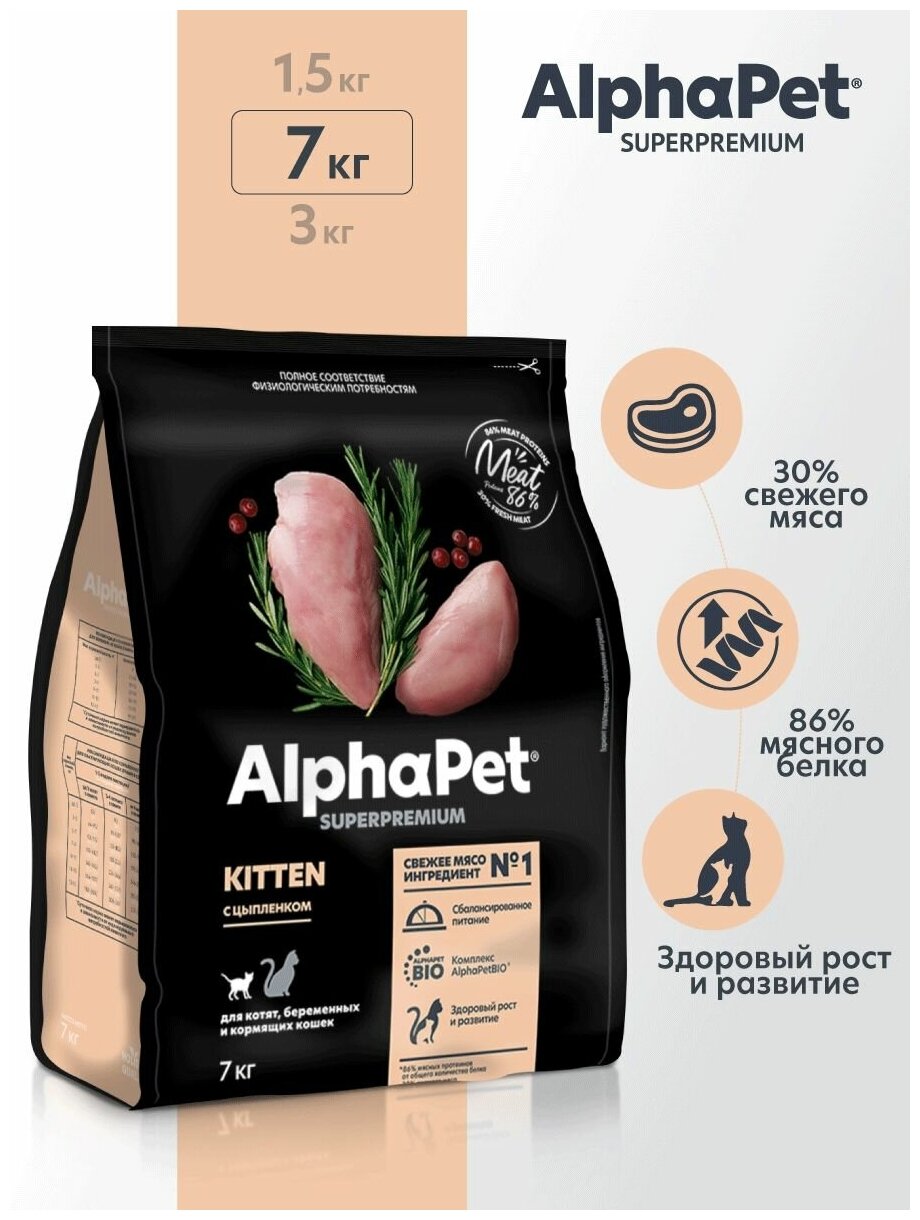 Сухой корм AlphaPet для котят с цыпленком 7 кг - фотография № 15