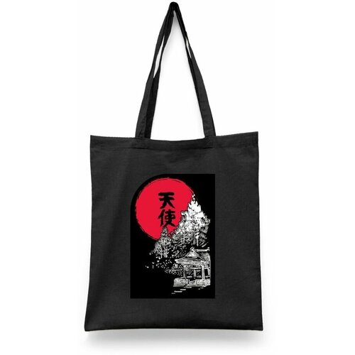 фото Сумка-шоппер унисекс каждому своё "япония/сакура/восходящее солнце" черная