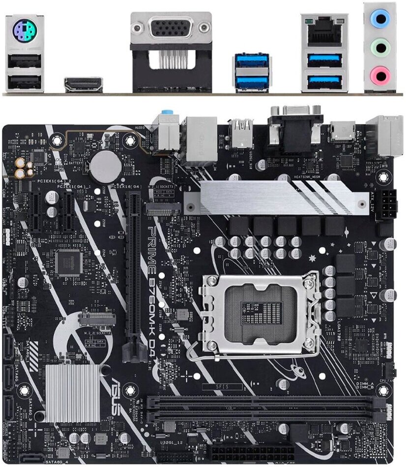 Материнская плата mATX ASUS (LGA1700, B760, 2*DDR4 (5333), 4*SATA 6G RAID, 2*M.2, 3*PCIE, 2.5Glan, HDMI, VGA, 4*USB 3.2, 2*USB 2.0) - фото №4