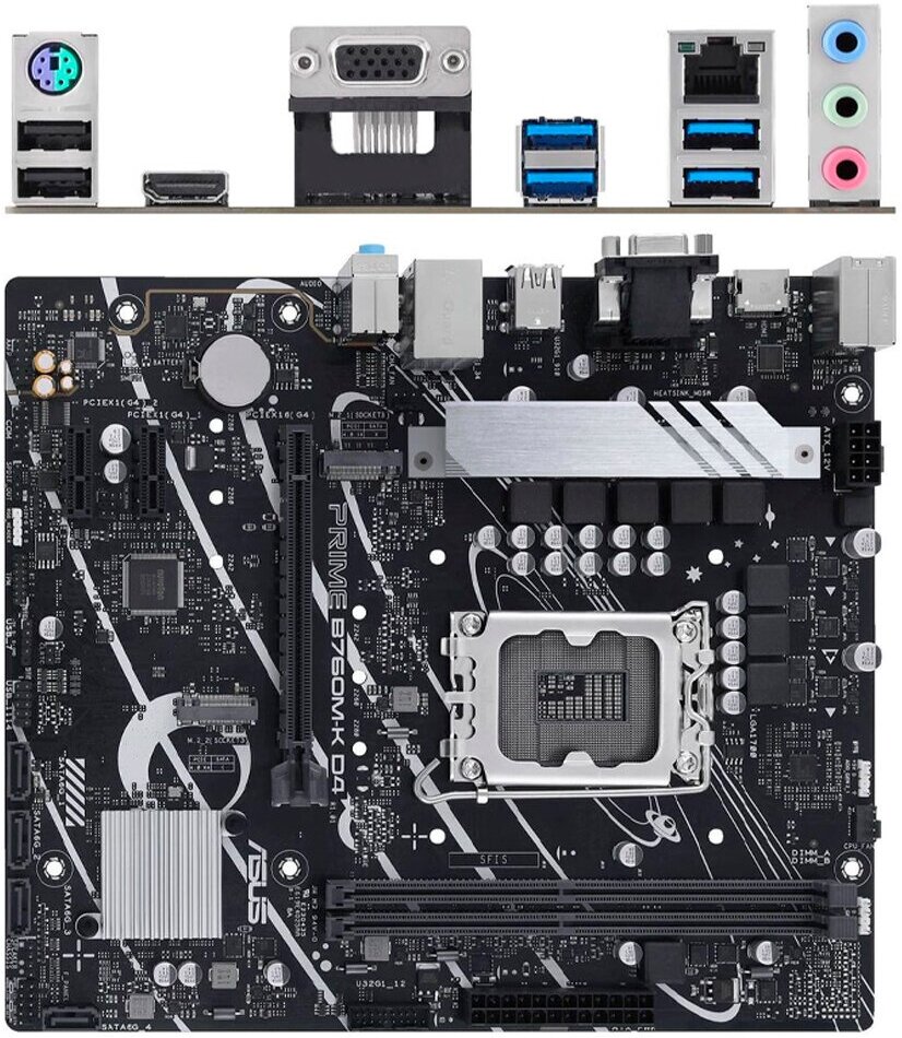 Материнская плата ASUS Prime B760M-K D4 B760 Socket-1700 2xDDR4, 4xSATA3, RAID, 2xM.2, 1xPCI-E16x, 4xUSB3.2, D-Sub, HDMI, Glan, mATX