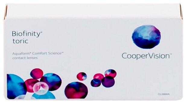 "Астигматические линзы CooperVision Biofinity toric (3 линзы) Ось 180, Оптическая сила цилиндра -1.25 +0.25 R 8.7, ежемесячные, прозрачные"