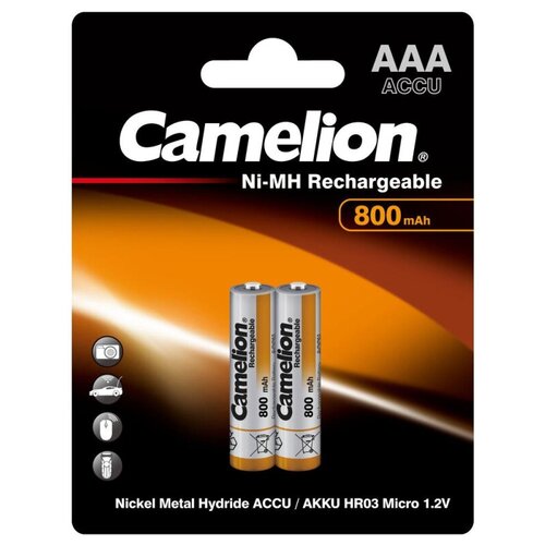 Аккумулятор Camelion AAA- 800mAh Ni-Mh BL-2(NH-AAA800BP2,1.2В)2шт в упаков, 1 шт. аккумулятор бытовой camelion r03 aaa bl2 ni mh 900mah