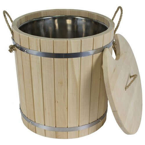 Запарник для бани с металлической вставкой и крышкой, материал липа, объем емкости 15 литров