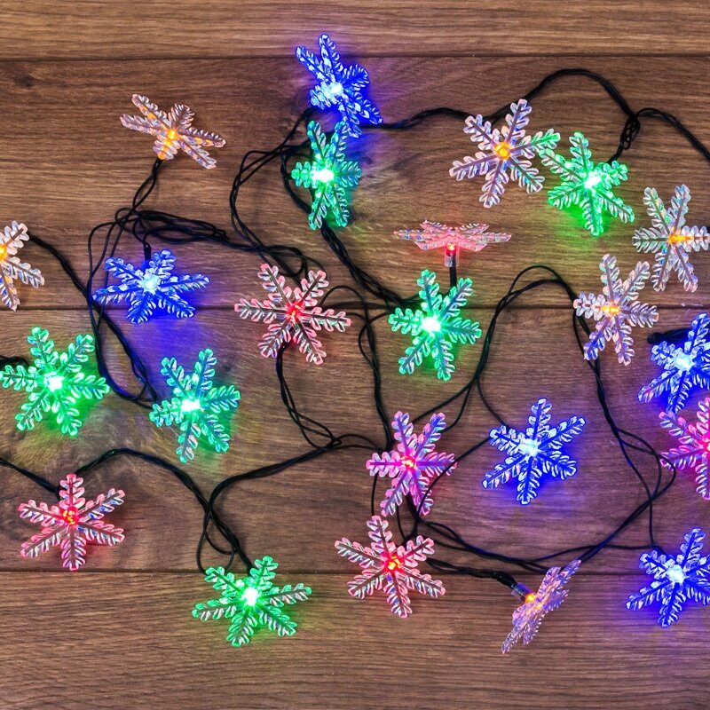 Гирлянда электрогирлянда новогодняя светодиодная 30 LED Neon-Night Снежинки 4.4м с контроллером, мультиколор свечение