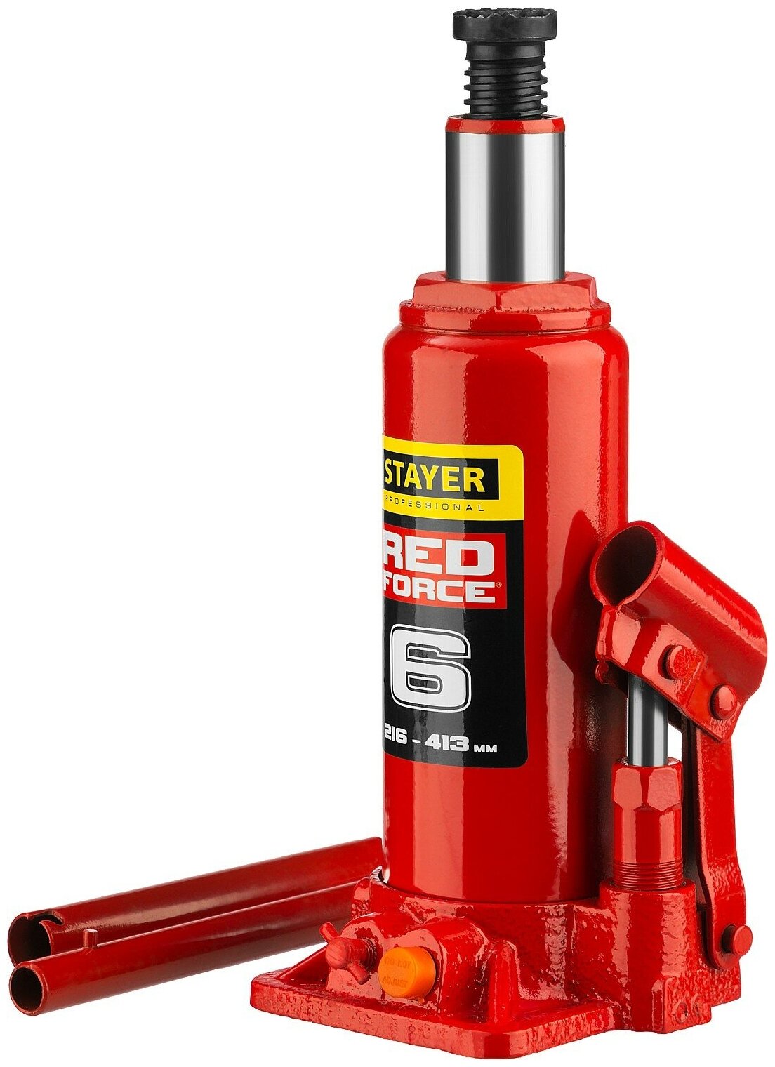 STAYER RED FORCE, 6 т, 216 - 413 мм, бутылочный гидравлический домкрат, Professional (43160-6)