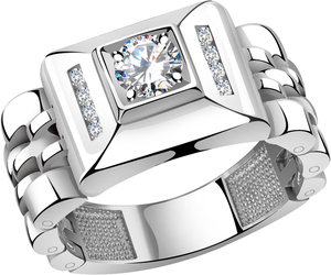 Печатка Diamant online, белое золото, 585 проба, бриллиант, размер 20.5, бесцветный