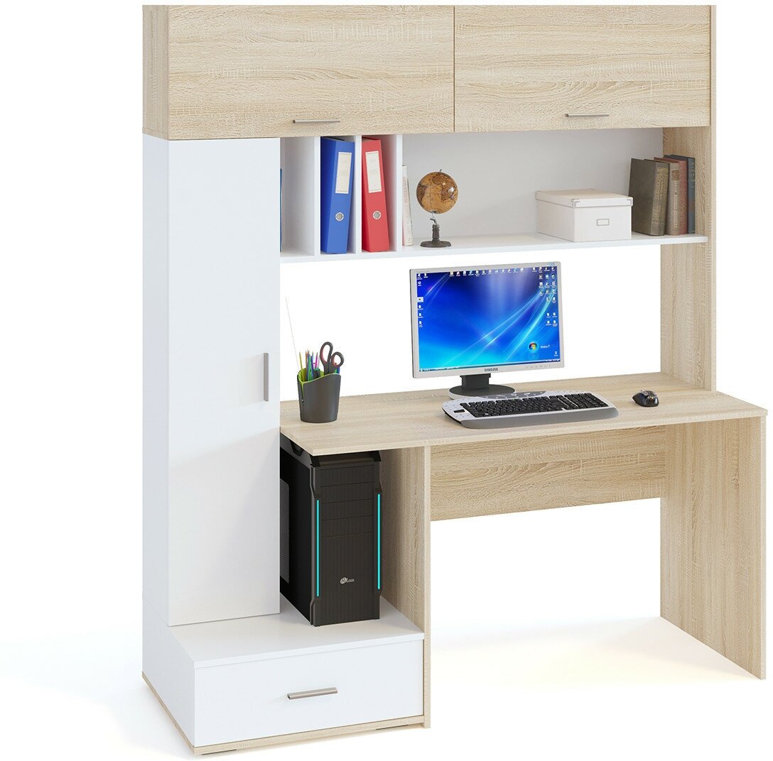 Сокол компьютерный стол КСТ-17, ШхГхВ: 160х60х185 см, цвет: дуб сонома/белый