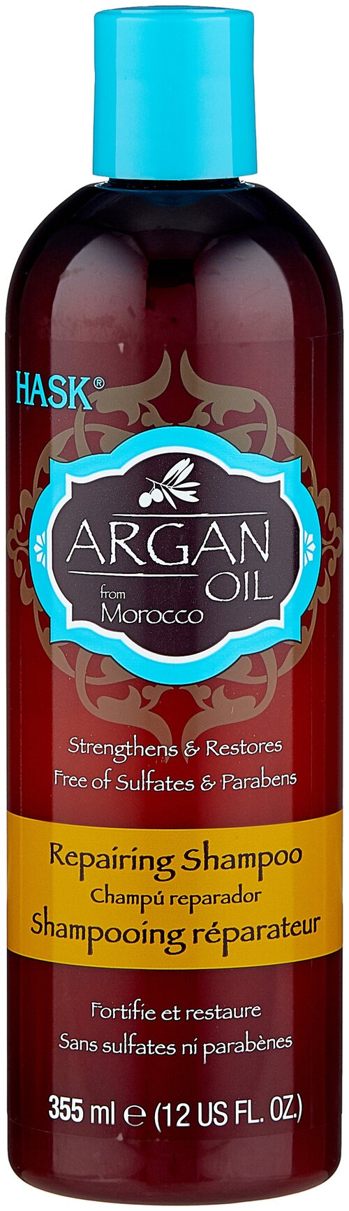 Hask шампунь для волос Argan Oil Repairing Strengthens & Restores восстанавливающий с аргановым маслом, 355 мл