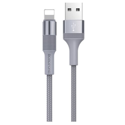 Кабель Borofone USB - Lightning Outstanding (BX21), 1 м, 1 шт., metal grey кабель usb lightning borofone bx21 2 4a красный 1м в оплетке