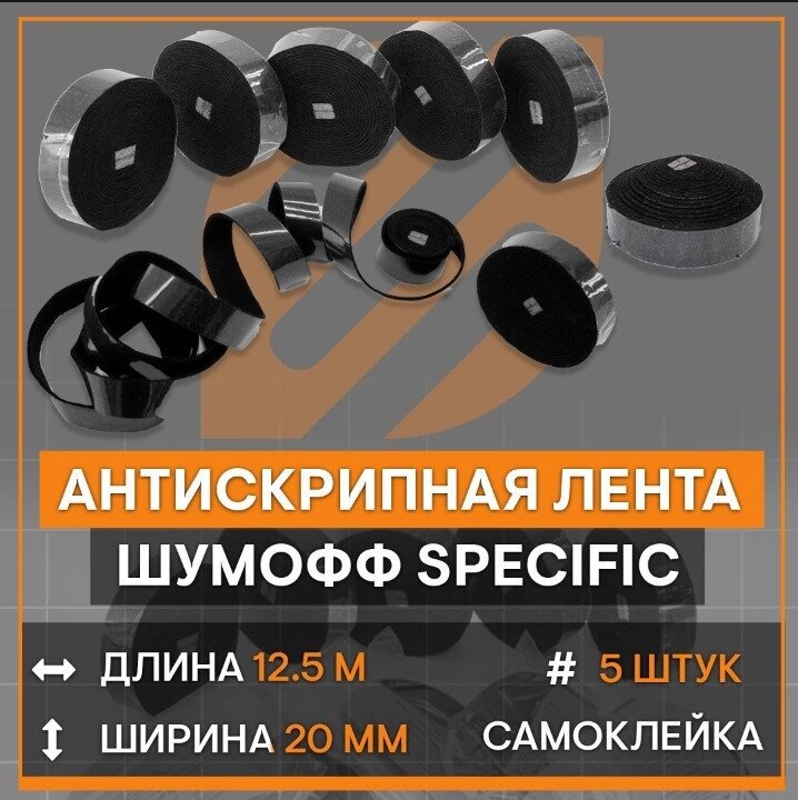 Антискрипный материал Шумоff Specific в деталях | 5 лент - 250 х 2 см | Водостойкий клеевой слой