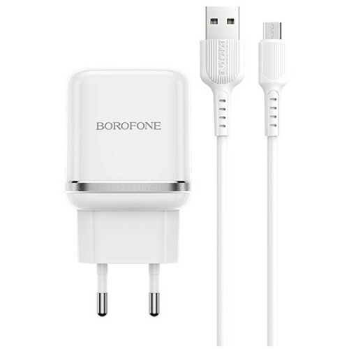 Адаптер сетевой с кабелем Borofone BA36A High, 1USB, 5V, 1A, 18W, QC3.0 +micro USB